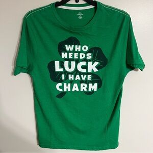 Men's Saint‎ Patrick's Day Who Needs Luck I Have Charm T-shirt Size Medium